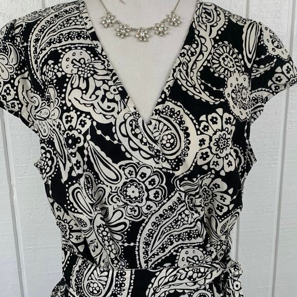 Tommy Hilfiger Wrap Mini Dress Short Sleeve Paisley Black Lightweight Casual XL - Picture 2 of 7